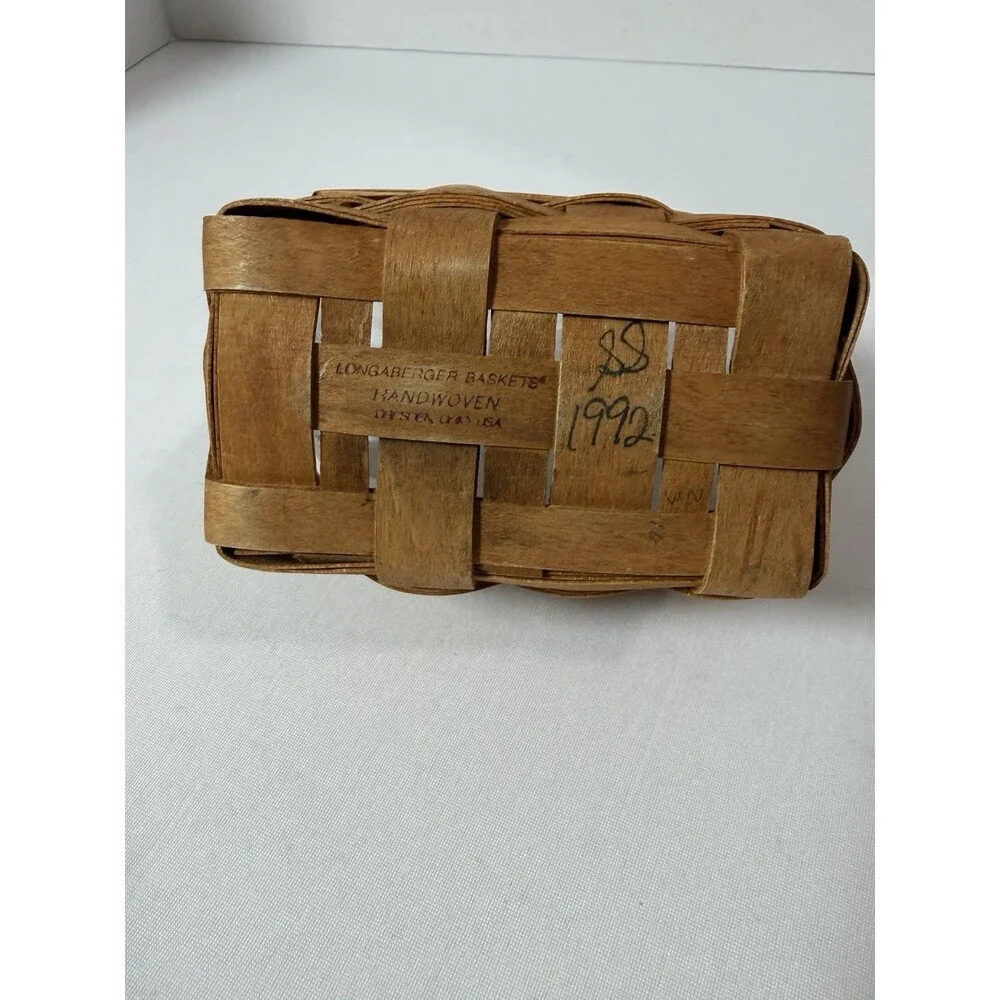 Longaberger Brown Wooden Basket 1992 Salt & Pepper Holder With Plastic Liner